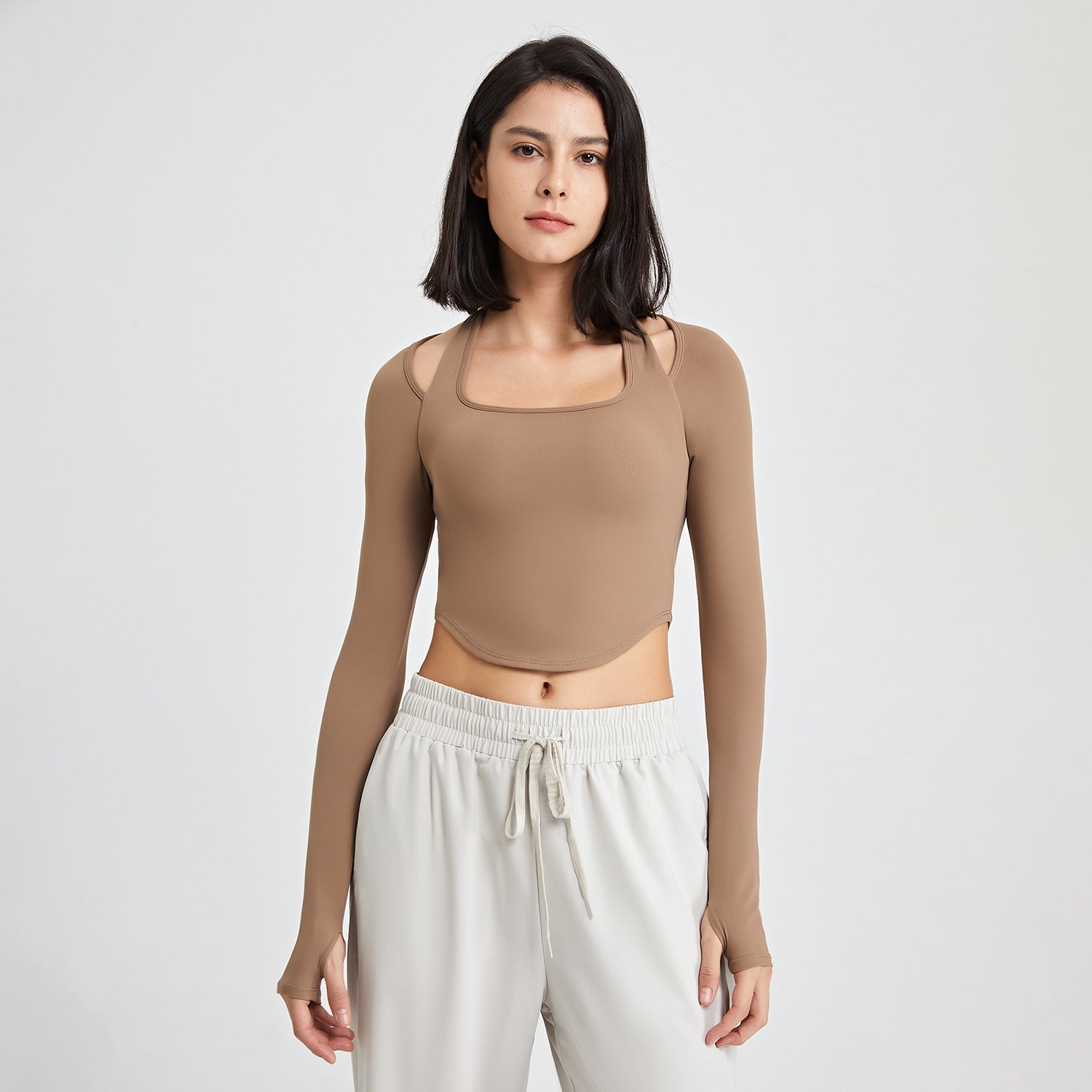 Finger Stall Long Sleeve Workout Clothes With Chest Pad