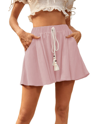 Ladies Casual Drawstring Comfortable Cotton Linen Shorts