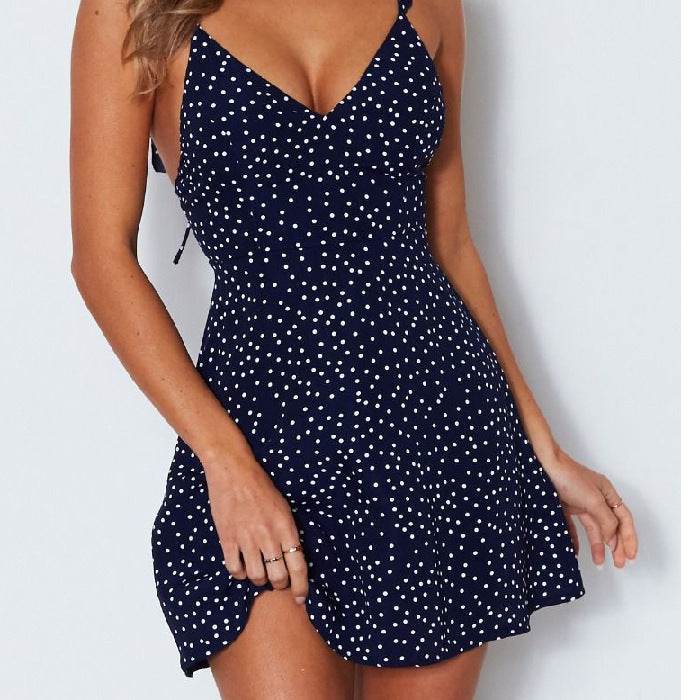 Women's Hot Style Suspender Skirt Printed Chiffon Short Skirt Solid Color Dress Beach Skirt
