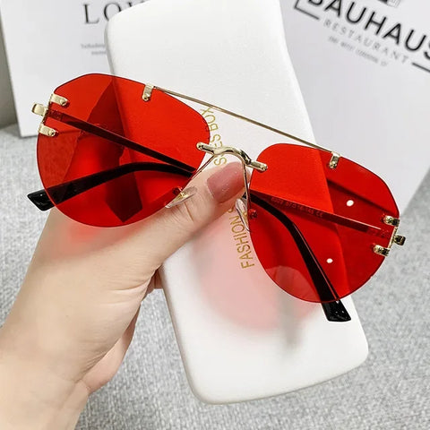 Gradient Unisex Vintage Rimless Alloy Pilot Sunglasses