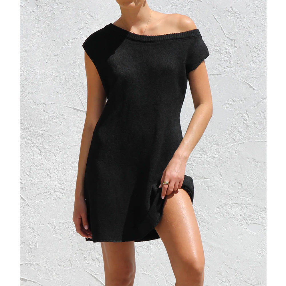 European and American women's slanted shoulder dress