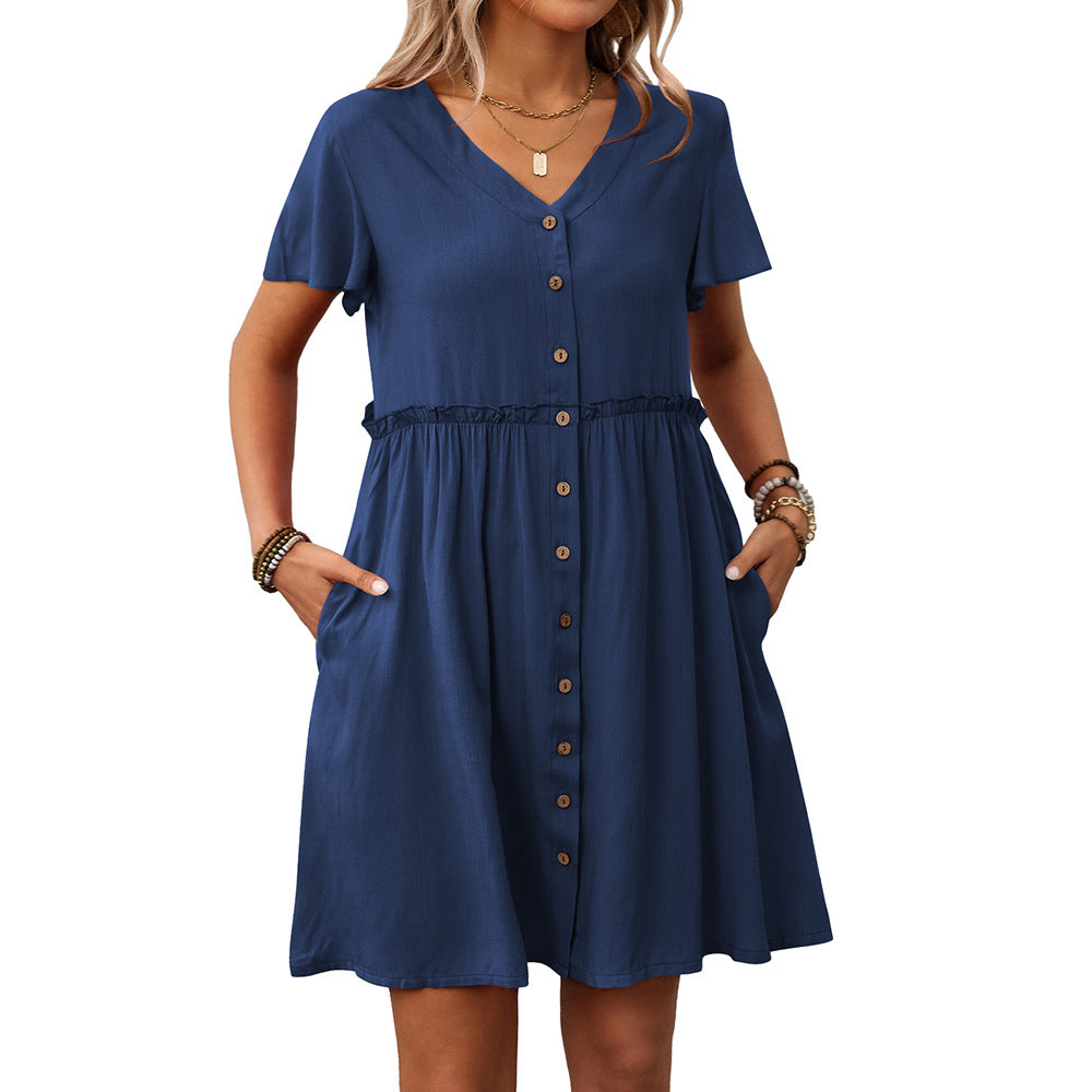 Women's Bohemian vacation V-neck short sleeved ruffled dress for women