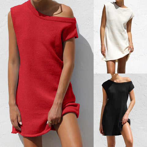 European and American women's slanted shoulder dress