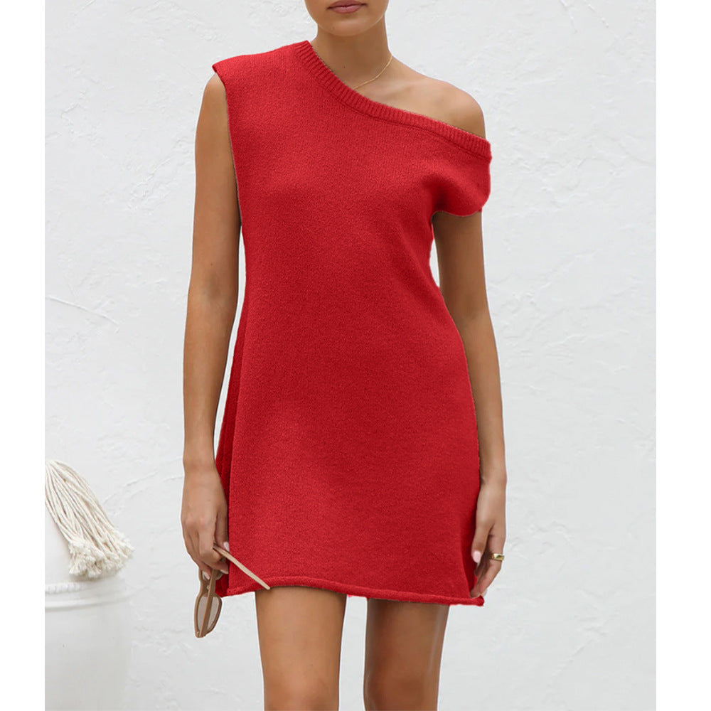 European and American women's slanted shoulder dress