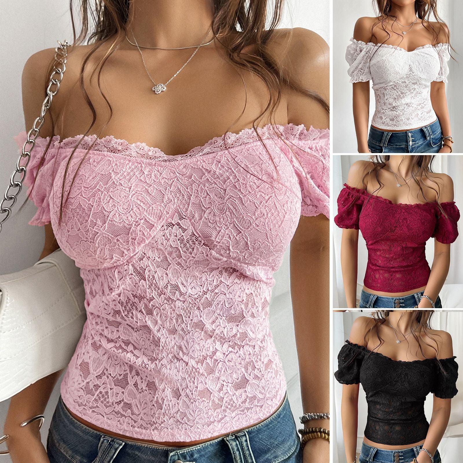 Sexy hollow out navel slimming one shoulder lace top for women's wear