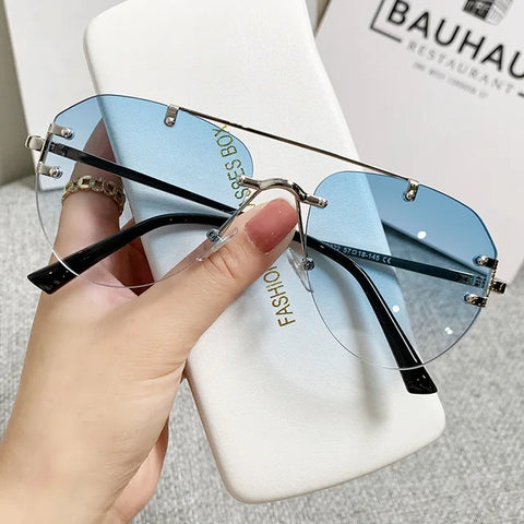 Gradient Unisex Vintage Rimless Alloy Pilot Sunglasses