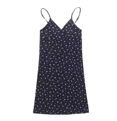 European and American pure desire retro printed V-neck sling dress women's summer 2024 New floral suspender dress women's foreign trade