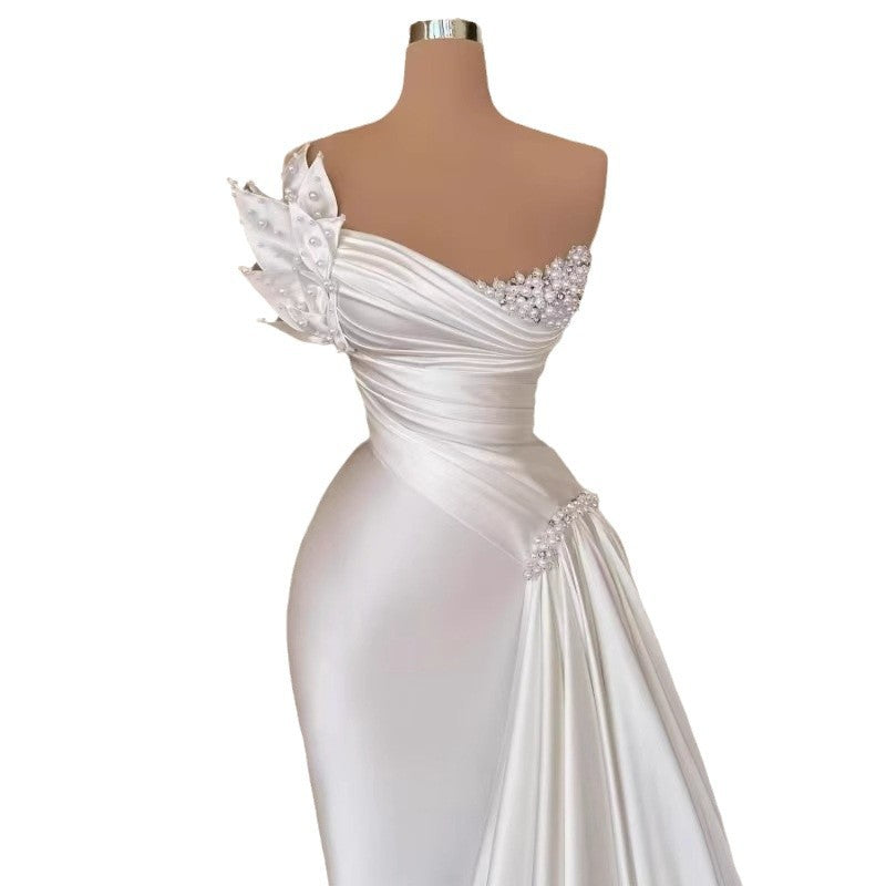 White Graceful Satin Lightweight Wedding Gown