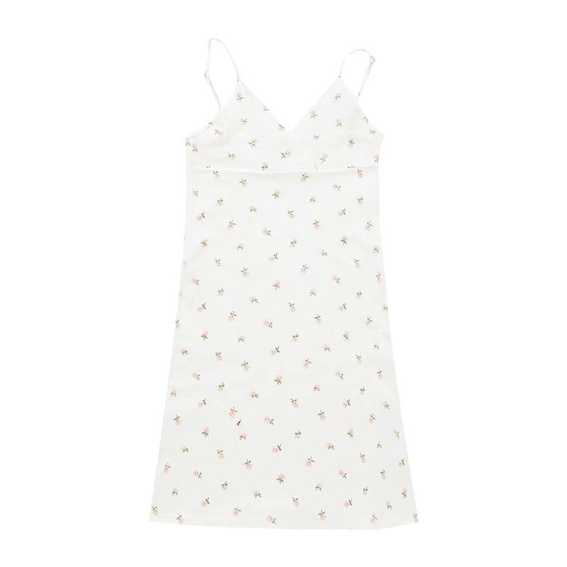 European and American pure desire retro printed V-neck sling dress women's summer 2024 New floral suspender dress women's foreign trade