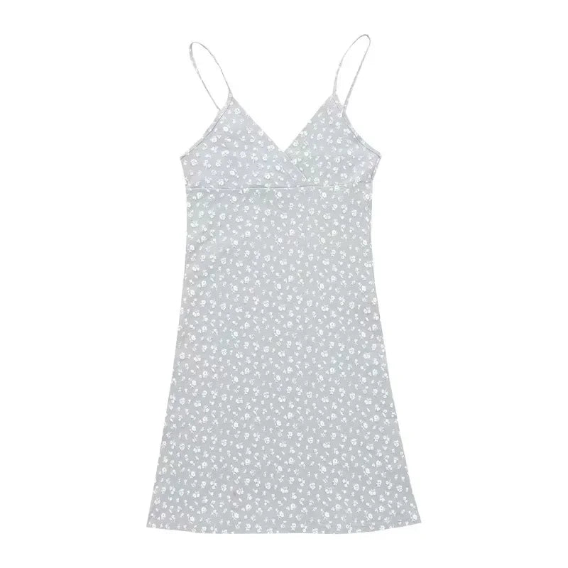 European and American pure desire retro printed V-neck sling dress women's summer 2024 New floral suspender dress women's foreign trade