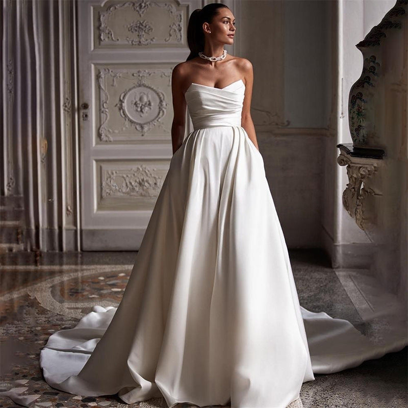 Four Seasons New Style White Satin Tube Top Dress