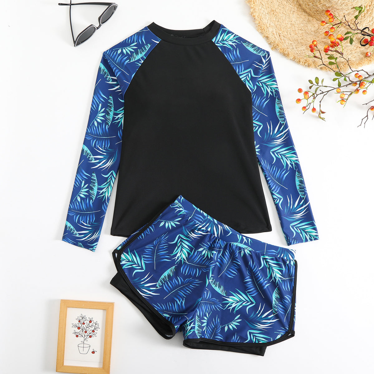 Printed Stitching Women's Split Tankini Swimsuit
