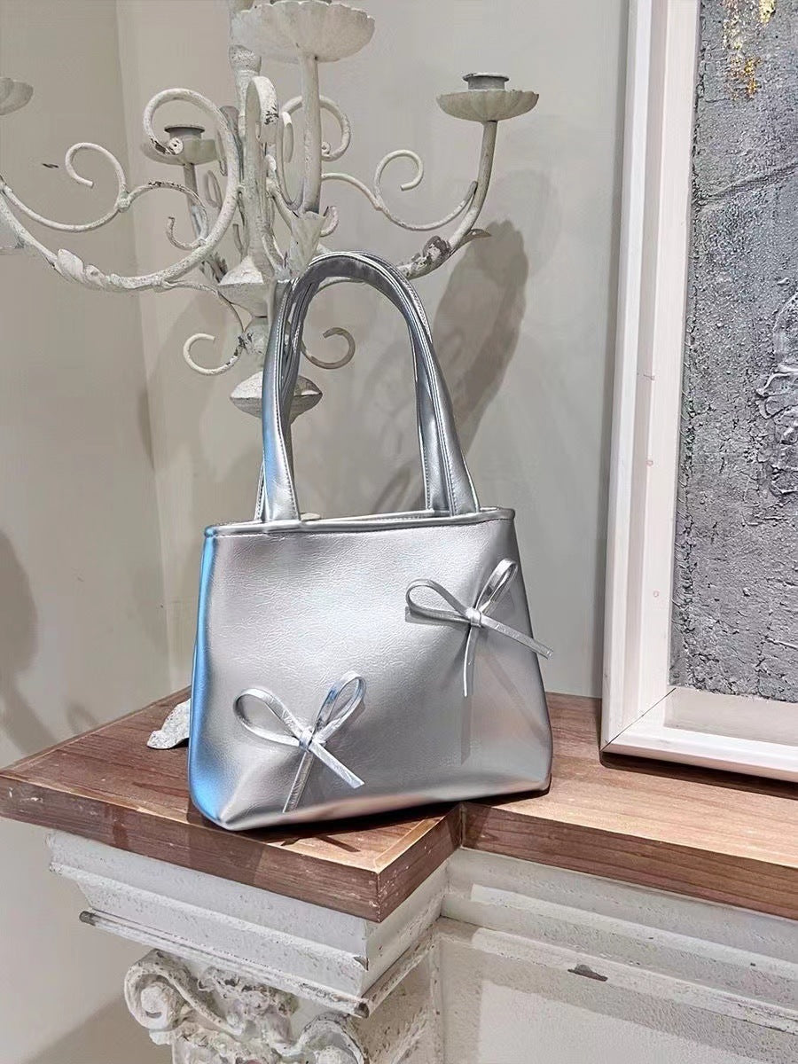 Silver Bag Mini Phone Bag Bow