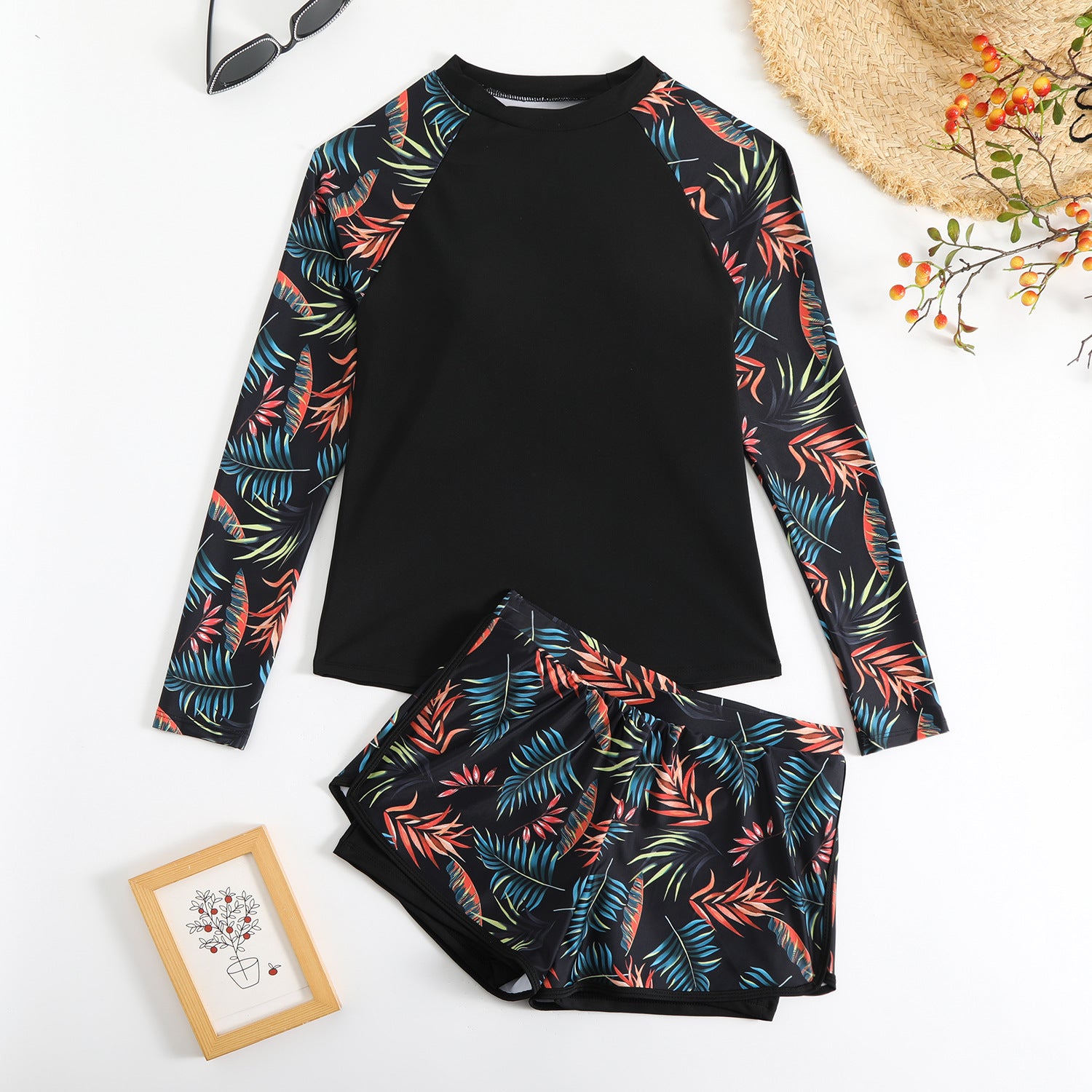 Printed Stitching Women's Split Tankini Swimsuit