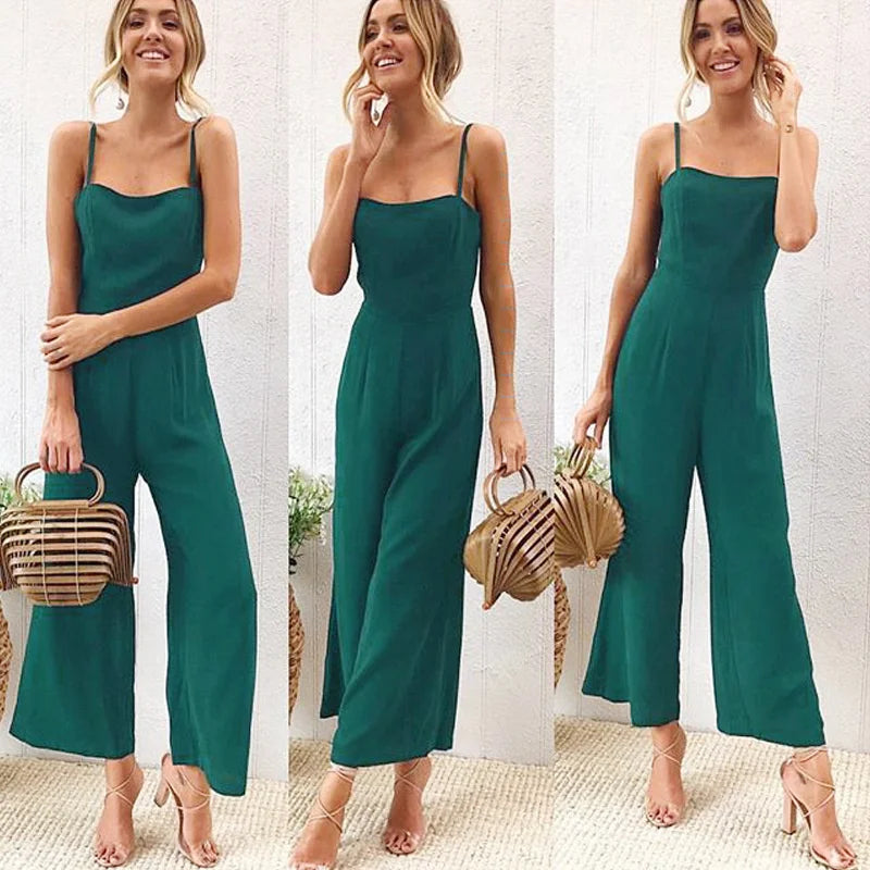Woman Sleeveless Bib Dungarees Formal Jumpsuits Autumn Casual Loose Solid Overalls for Women Female Spaghetti Strap Wide Leg Jumpsuit
