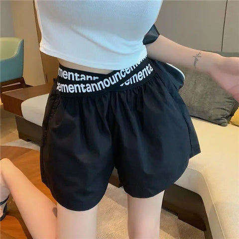 Shorts For Women Wide White High Waist Elastic Baggy Loose Short Pants Woman Casual Korean Style Design Youthful Luxury New In