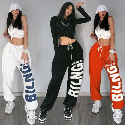 American retro letter print Joggers women