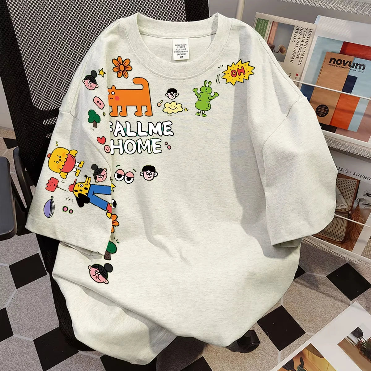 100% Cotton T-shirt 2025 Summer Women Graffiti Print T-shirt Students Casual Tee Top Female Short Sleeves Loose White T-shirt