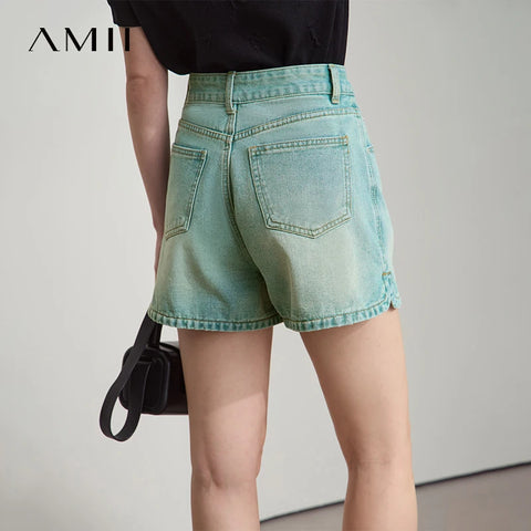 AMII Old Retro Washed Casual Summer Denim Shorts
