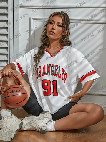 Los Angeles Number 91 TShirt For Men Women Summer Fashion Leopard Print V-neck Tee Trend Short Sleeve Female Streetwear Top