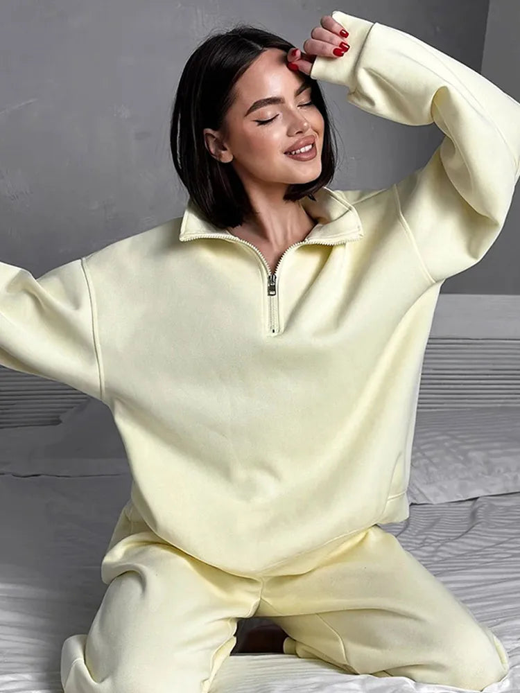 Women Track Suit Laple Zipper Patchwork Set