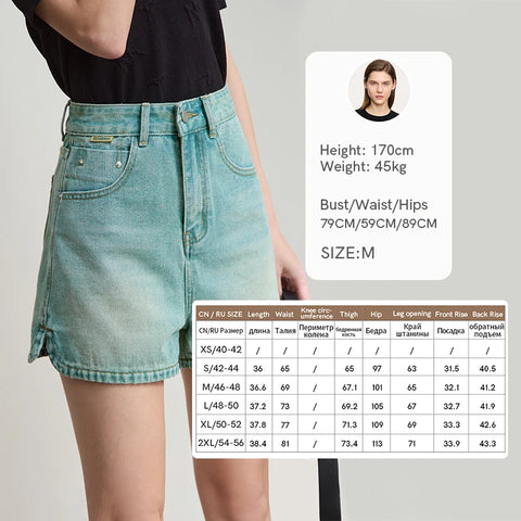 AMII Old Retro Washed Casual Summer Denim Shorts
