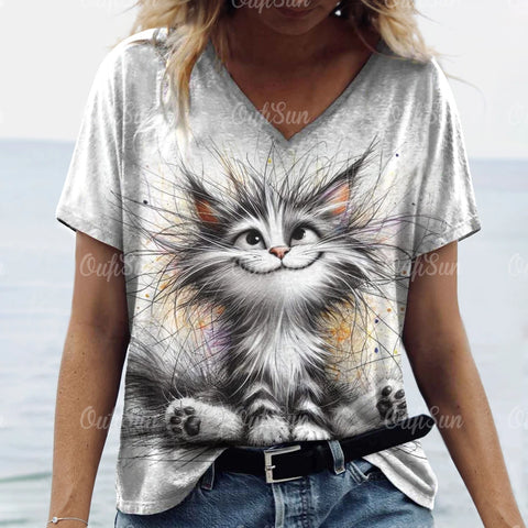 Summer Cat Print Casual Short Sleeve 3d T-Shirts