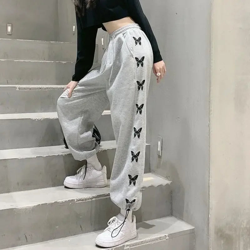 Loose Sports Pants for Women Wide Leg Baggy Drawstring High Waist Vintage Sweatpants Cotton Harajuku Woman FitnessTrousers Hot G