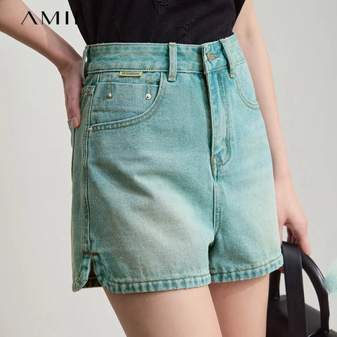 AMII Old Retro Washed Casual Summer Denim Shorts