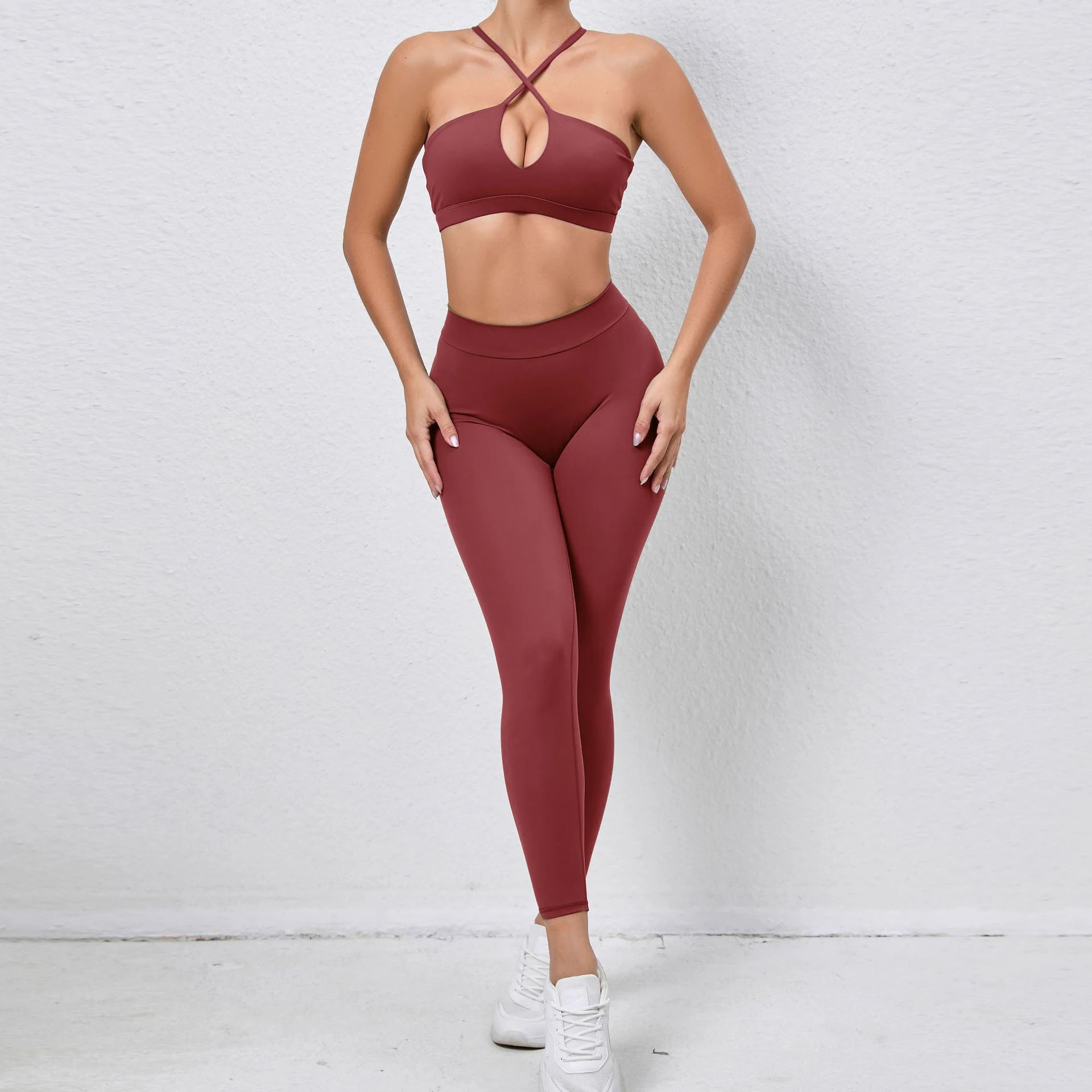 2 Pcs Gym Clothes Women V Back Yoga Set Sports Bra High Waist Leggings Women's Tracksuit Sportswear Fitness Gym Activewear XP310