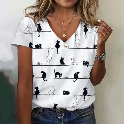 Summer Cat Print Casual Short Sleeve 3d T-Shirts