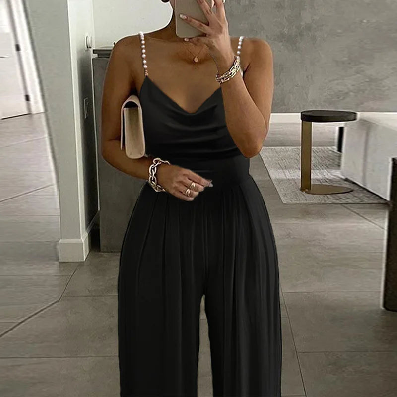 Jumpsuit Women Sexy Sleeveless Suspended Overalls Summer Backless Romper Elegant Party Club Prom High Waist Night Jumpsuits