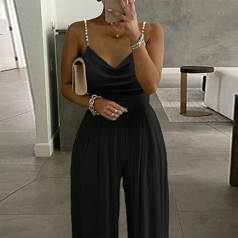 Jumpsuit Women Sexy Sleeveless Suspended Overalls Summer Backless Romper Elegant Party Club Prom High Waist Night Jumpsuits