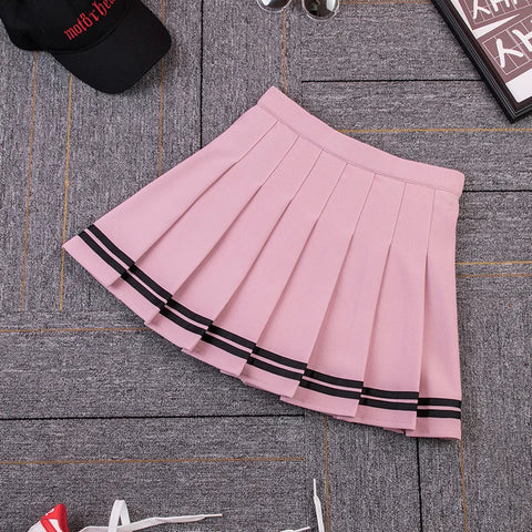 High Waist Striped Pleated Skirt with Lining