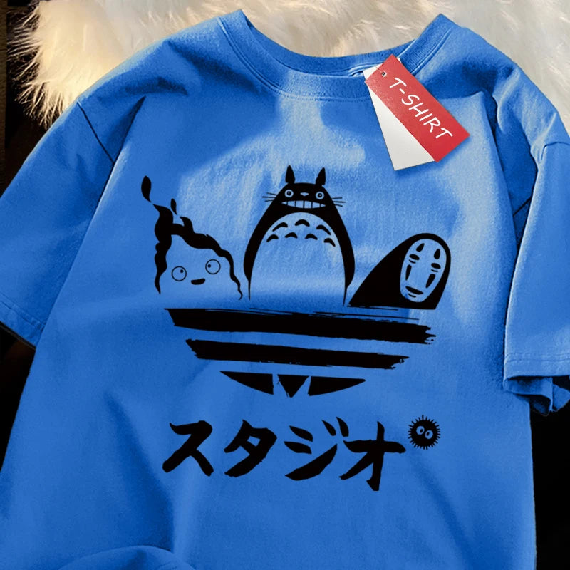 Japanese Anime Totoro & Kaonashi Cute Adidas Style print Oversized Tshrit