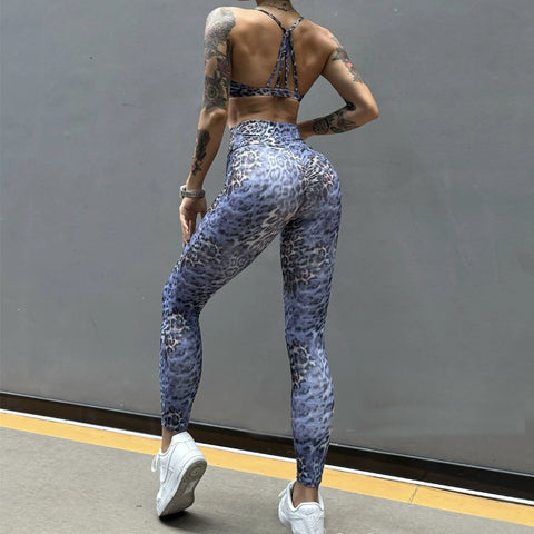 Leopard Bra & Fitness High Waist Raise Scrunch Gym Leggings set