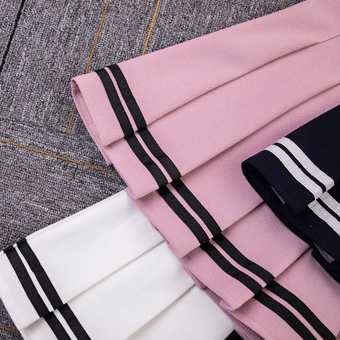 High Waist Striped Pleated Skirt with Lining