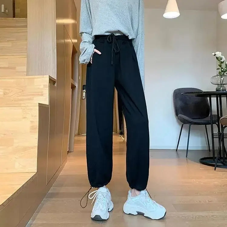 Loose Sports Pants for Women Wide Leg Baggy Drawstring High Waist Vintage Sweatpants Cotton Harajuku Woman FitnessTrousers Hot G