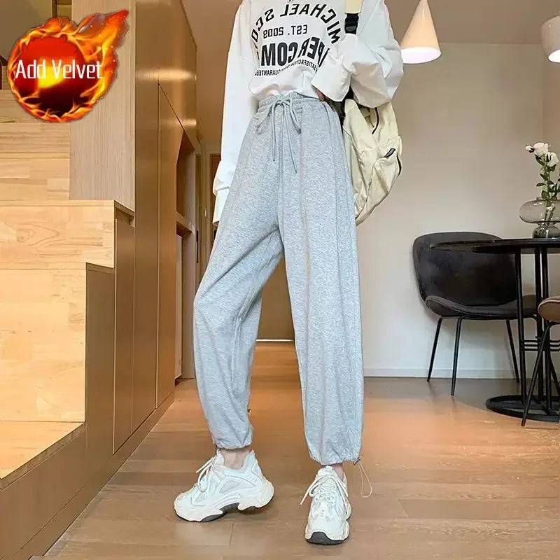 Loose Sports Pants for Women Wide Leg Baggy Drawstring High Waist Vintage Sweatpants Cotton Harajuku Woman FitnessTrousers Hot G