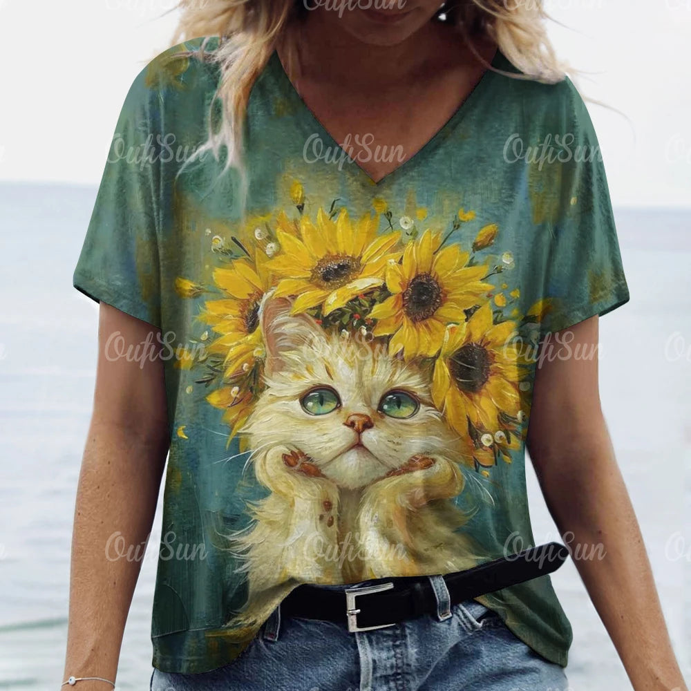 Summer Cat Print Casual Short Sleeve 3d T-Shirts