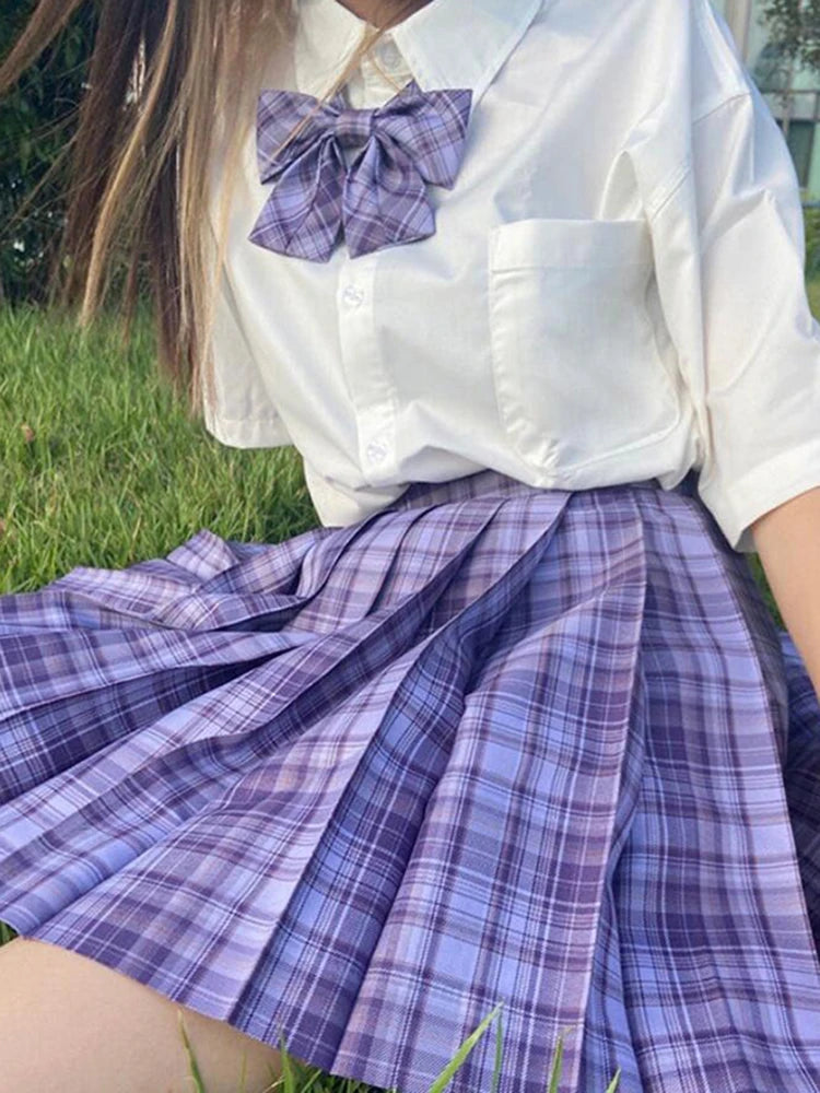 ZOKI Plaid Women Pleated Skirt Bow Knot Summer High Waist Preppy Girls Dance Mini Skirt Cute A Line Harajuku Sexy Japan Faldas