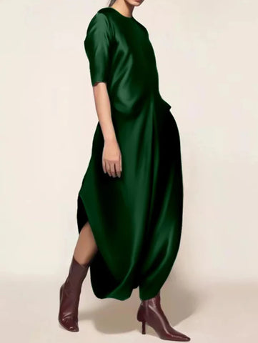 Elegant Round Neck Streetwear Satin Chic Trendy Formal Jumpsuit
