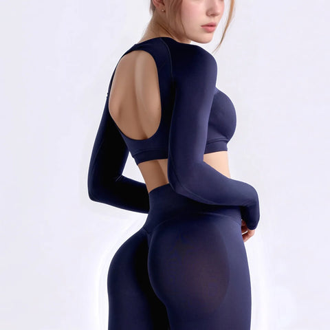 Gym Illustrated Long Sleeve Compression  Crop Top Woman Yoga Pilates Clothing Beautiful Back Gym Workout Sportswear Sports Compression Shirt