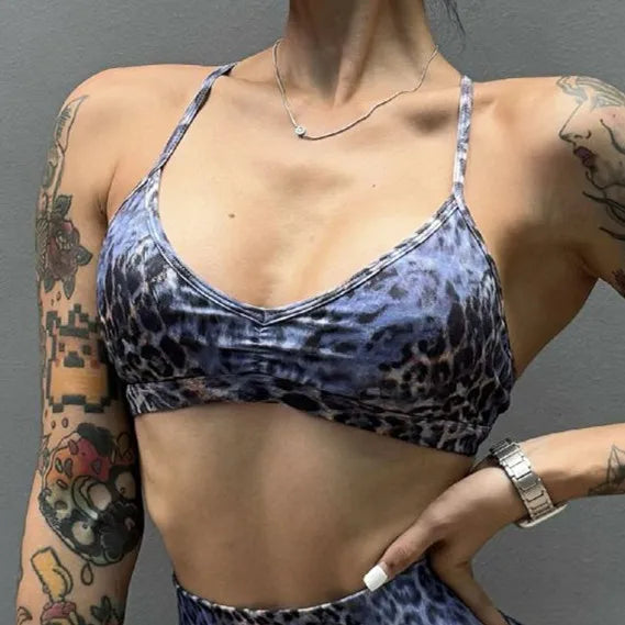 Leopard Bra & Fitness High Waist Raise Scrunch Gym Leggings set