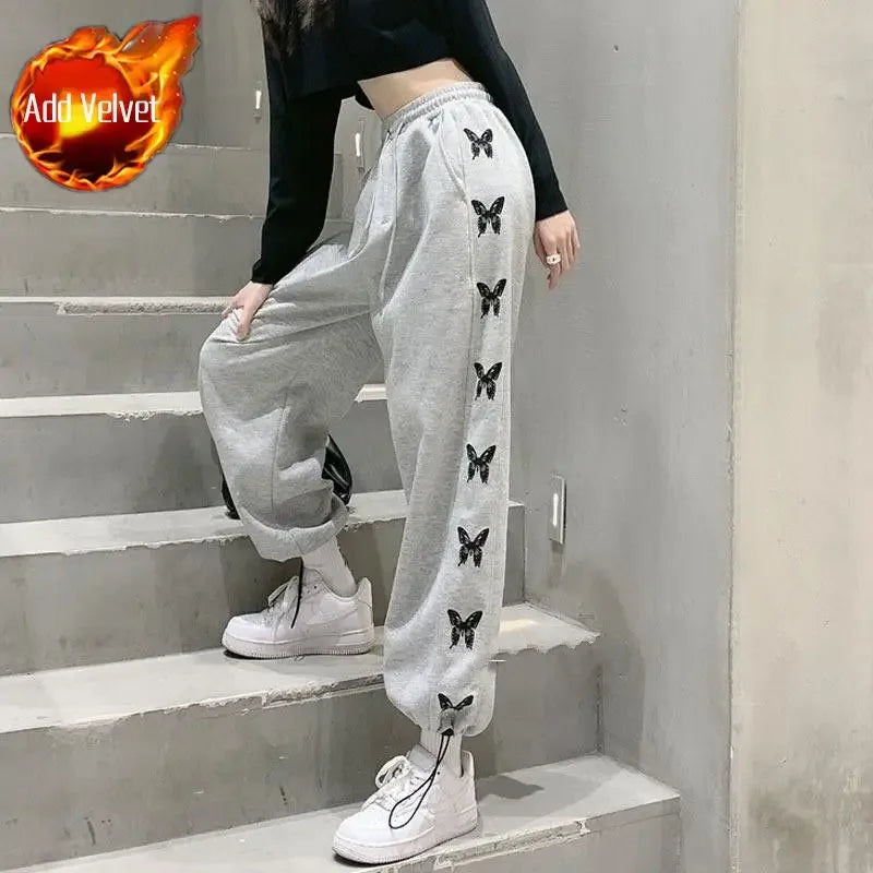 Loose Sports Pants for Women Wide Leg Baggy Drawstring High Waist Vintage Sweatpants Cotton Harajuku Woman FitnessTrousers Hot G