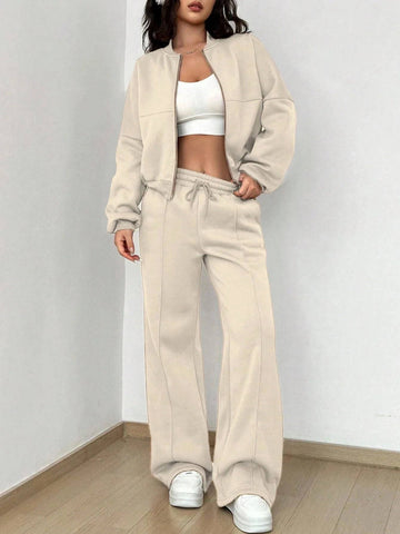 Women Tracksuit 2 Pieces Set Fashion Long Sleeve Zipper Coat Casual Solid Sweatshirt Straight Pants Suit Ladies Autumn Sportwear
