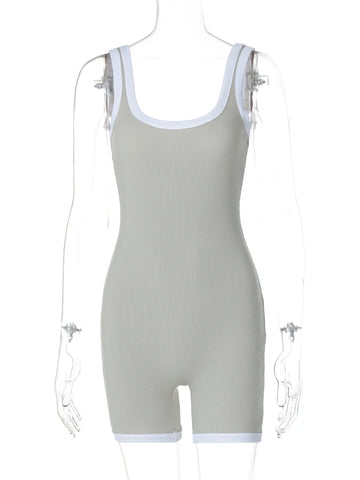 Hugcitar Color Block Straps Backless Sexy Bodycon One Piece Playsuit Women Fashion Outfits Streetwear Workout Gym Vacation