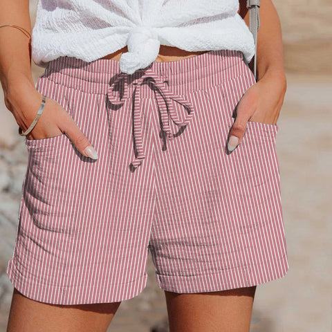 Striped Loose Shorts For Woman Drawstring Side Sports Shorts Women'S Summer Casual Trousers With Pockets Fashion Slacks Mujer