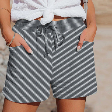 Striped Loose Shorts For Woman Drawstring Side Sports Shorts Women'S Summer Casual Trousers With Pockets Fashion Slacks Mujer