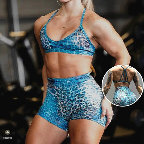 Leopard Bra & Fitness High Waist Raise Scrunch Gym Leggings set